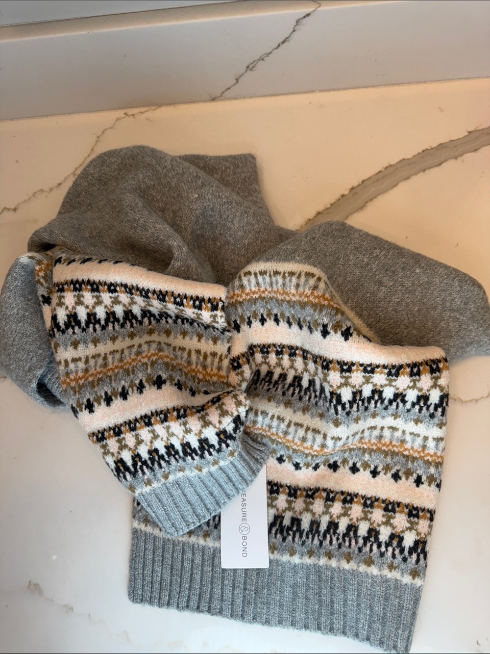 Treasure and Bond Gray Fair Isle Scarf NWT